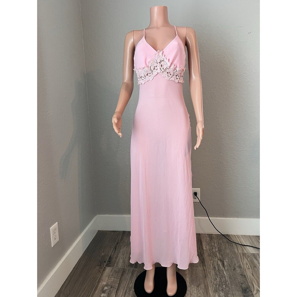 D'ELEGANCE LINGERIE Slip PINK SPAGETTI MEDIUM MAXI FLORAL LACE LIGHTWEIGHT#95